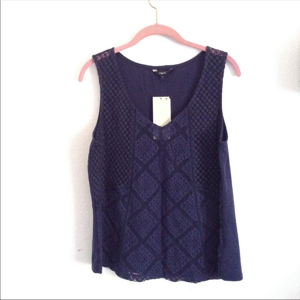 Next blue sleeveless tank lace front
